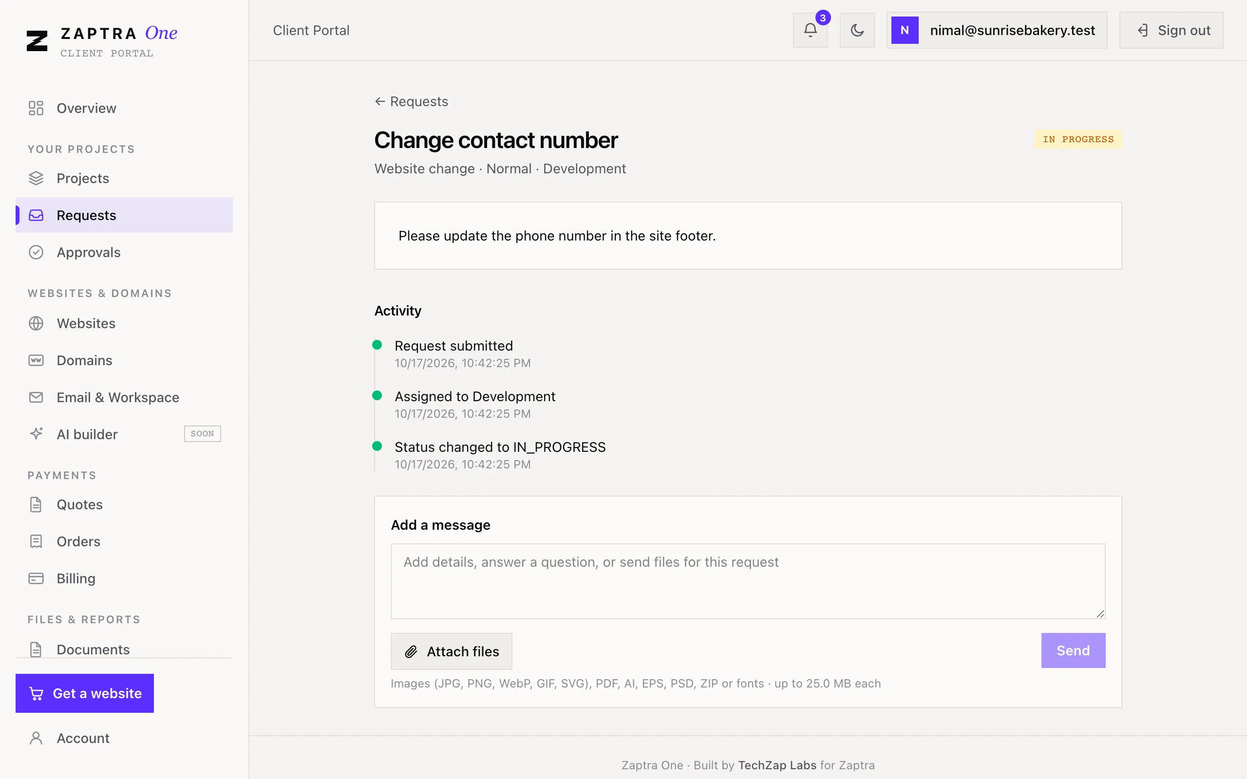 A request with its status and activity